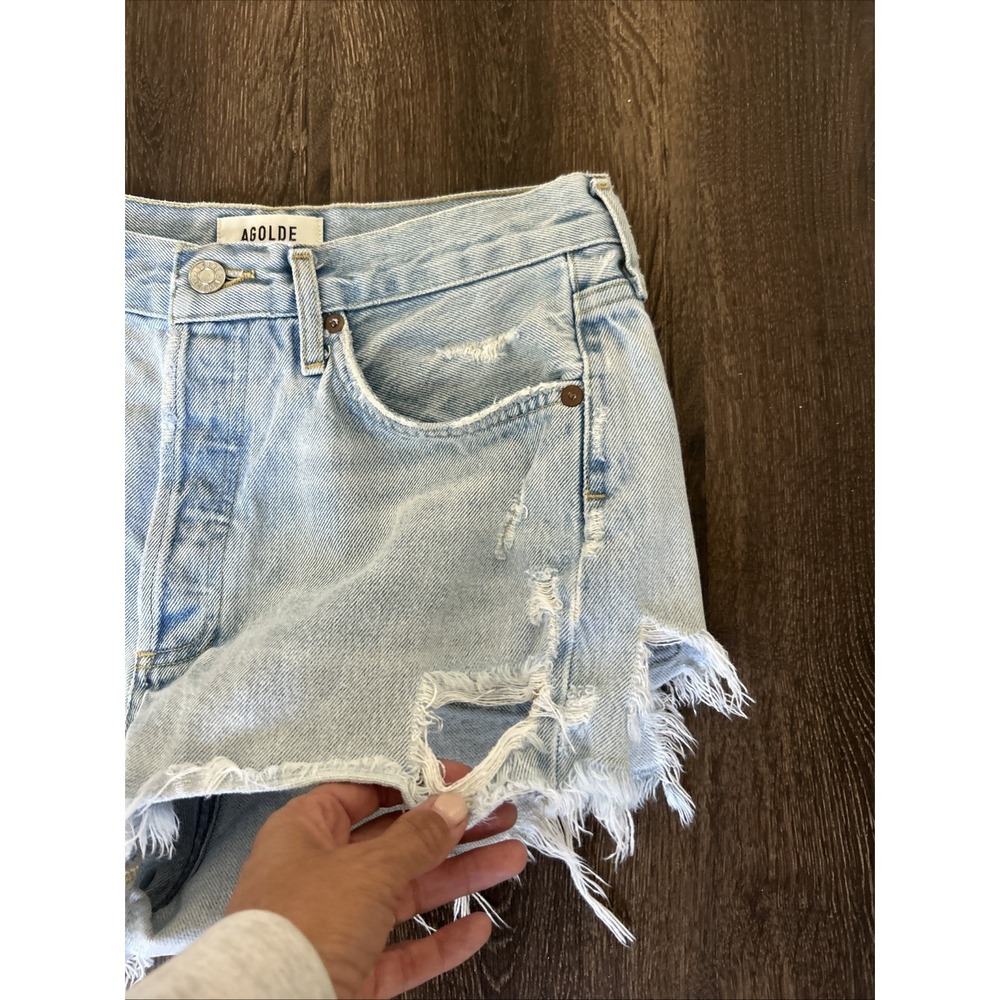 AGOLDE Parker High Rise Distressed Denim Shorts Light Wash Size 26 Boho Festival - Picture 2 of 9